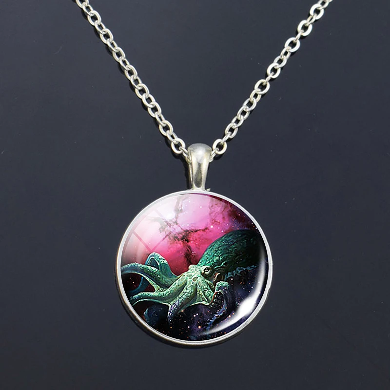 Sun Earth Jupiter Outer Space Pattern Glass Pendant Necklace Galaxy Planet Space Necklace Men Women Fashion Jewelry Gift