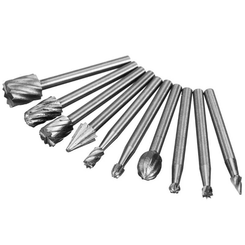 10Pcs 3mm HSS Routing Router Drill Bits Set for Dremel Carbide Rotary Burrs Tools Wood Stone Metal Root Carving Milling Cutter