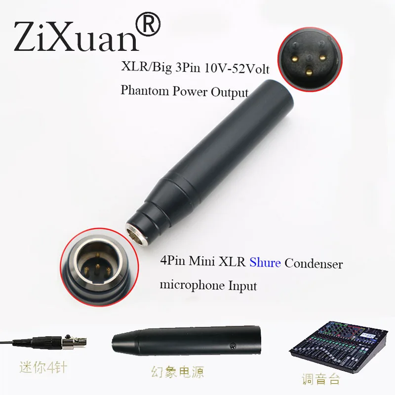 XLR-TA4F 4 PIN MINI XLR MICROFONO A CONDENSATORE A XLR/XLR MASCHIO 48 V PHANTOM POWER ADAPTOR ADATTATORE per Microfono A Condens