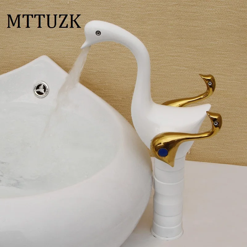 MTTUZK Fashion gold plated copper European antique faucet swan Art faucet hot and cold mixer taps wash basin faucet torneira