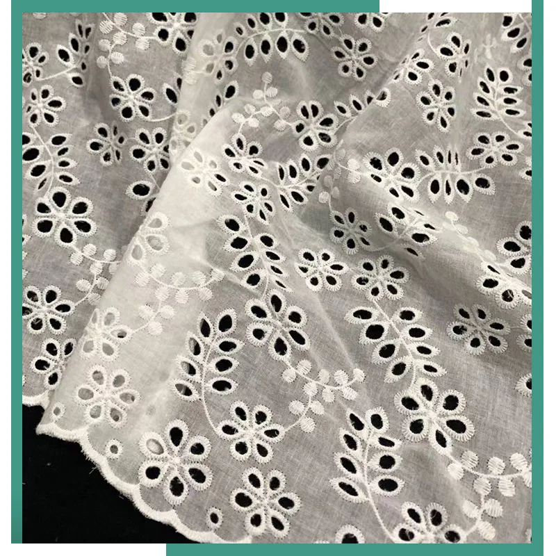 

White Floral Hollow Lace Cloth Embroidered Women's Summer Cotton Cloth Hollow Lace Fabric