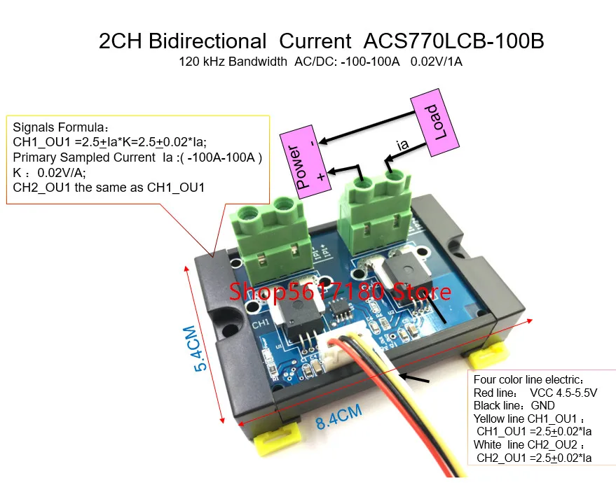 acs770lcb acs770 100B 2ch bidirectional current acs770lcb-100b 120khz bandwidth ac/dc:-100-100a 0.02v/1a