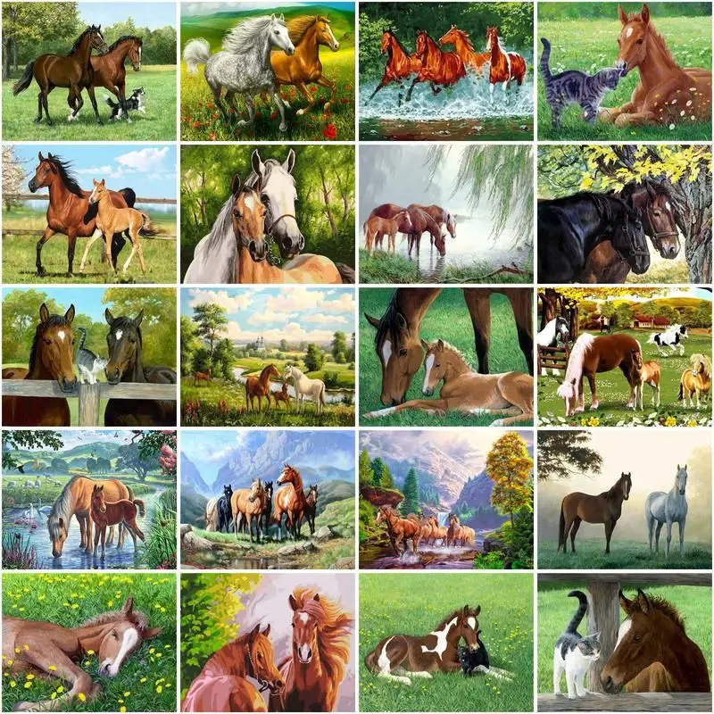 

CHENISTORY 60x75cm Frame Paint By Number Horse Animal Drawing On Canvas Painting By Number Nature Scenery Kits Home Decoration