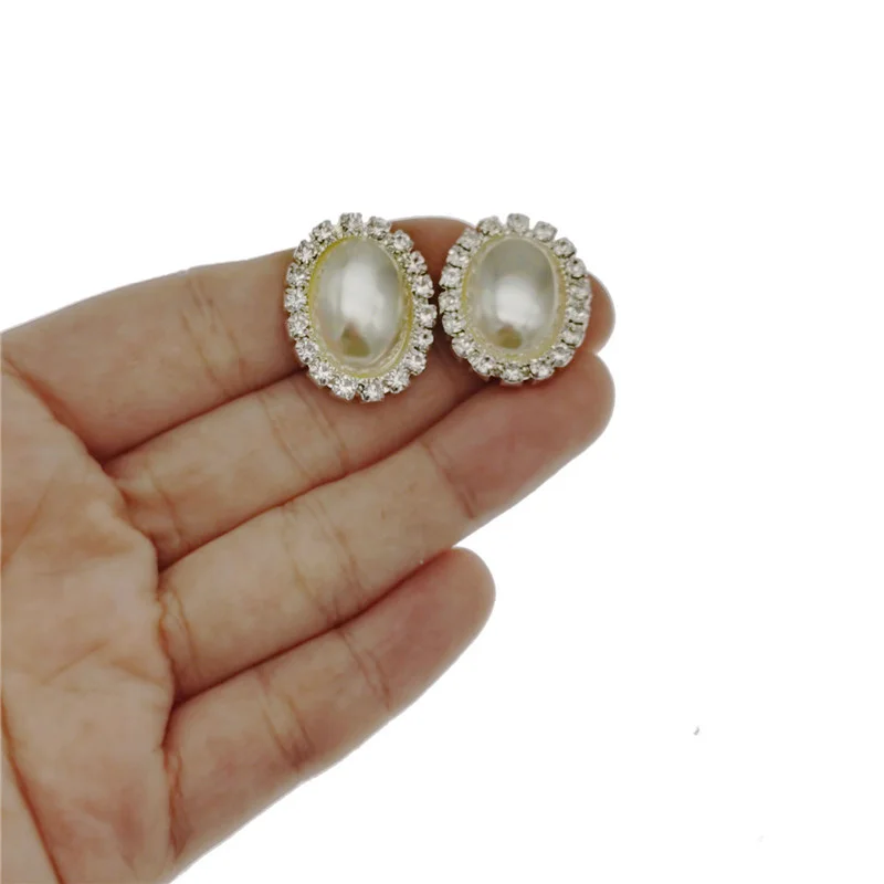 5PCS Oval Pearl Rhinestone Cabochons Silver Color Alloy Base Flatback Jewelry Making Findings Shoe Charm Phone Case Decor