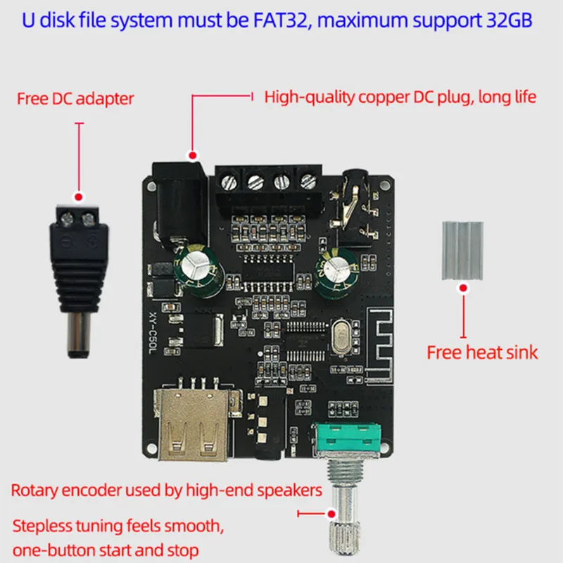 XINYI Sini Audio C50L/C100L Stereo Bluetooth Digital Power Amplifier Board 50W Dual Channel 360 Degree Stepless Tuning AMPModule