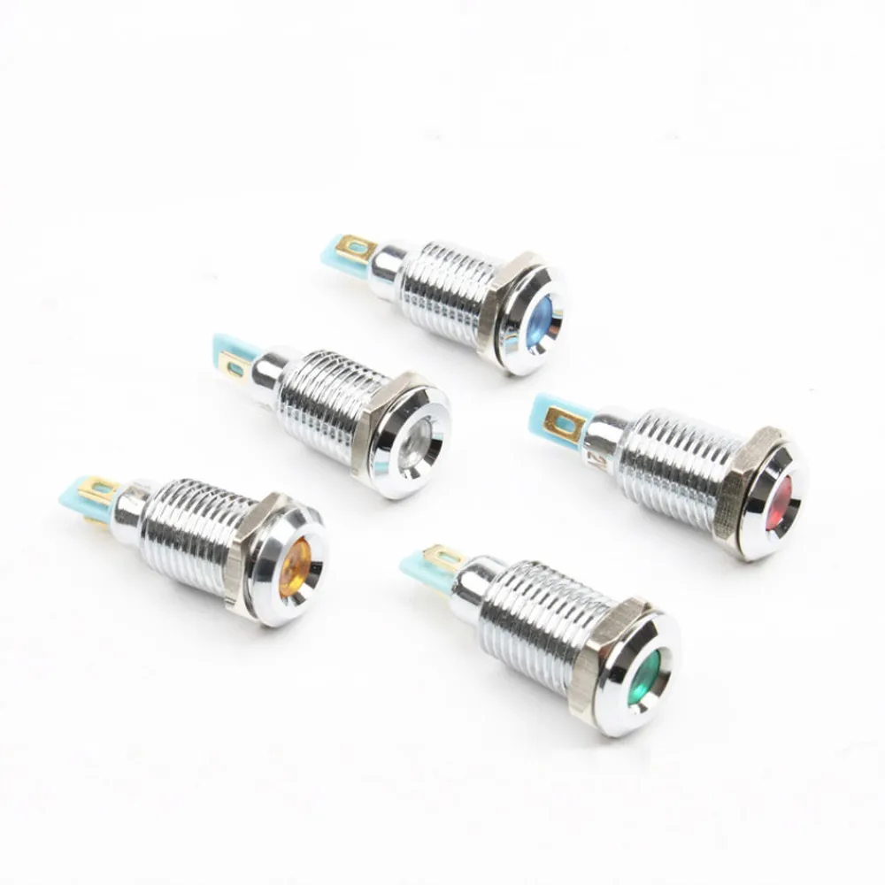 1pcs 10mm  6V 12V 24V 220vConcave head LED Metal Indicator light 10mm waterproof Signal lamp red yellow blue green white