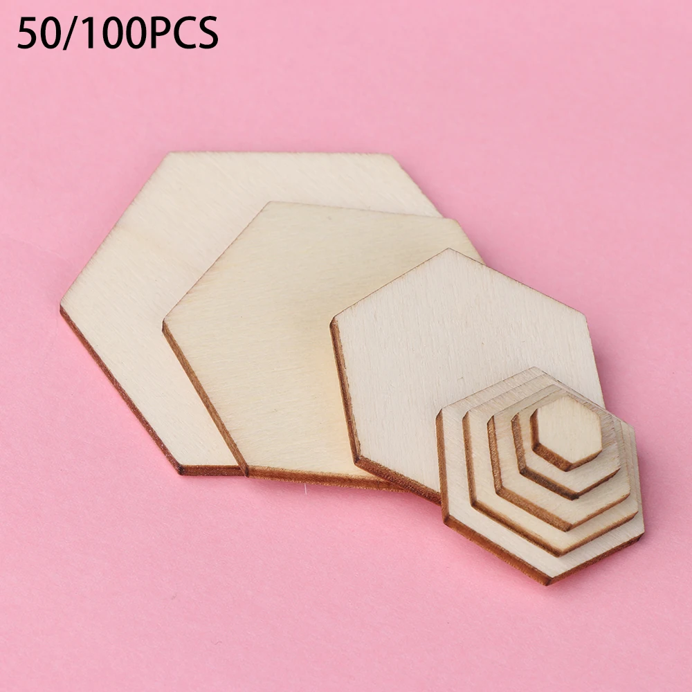 50/100pcs Wood DIY Laser Cut Embellishment Craft New Hexagonal Shape Decor Ornaments Wedding