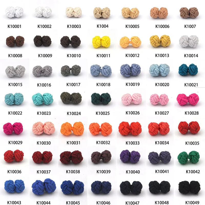 1 pair 37 Colors Multicolor Elastic Fabric Silk Knot Shirt Cufflinks DIY Braided Handmade Elastic Double Rope Ball Cuff Links