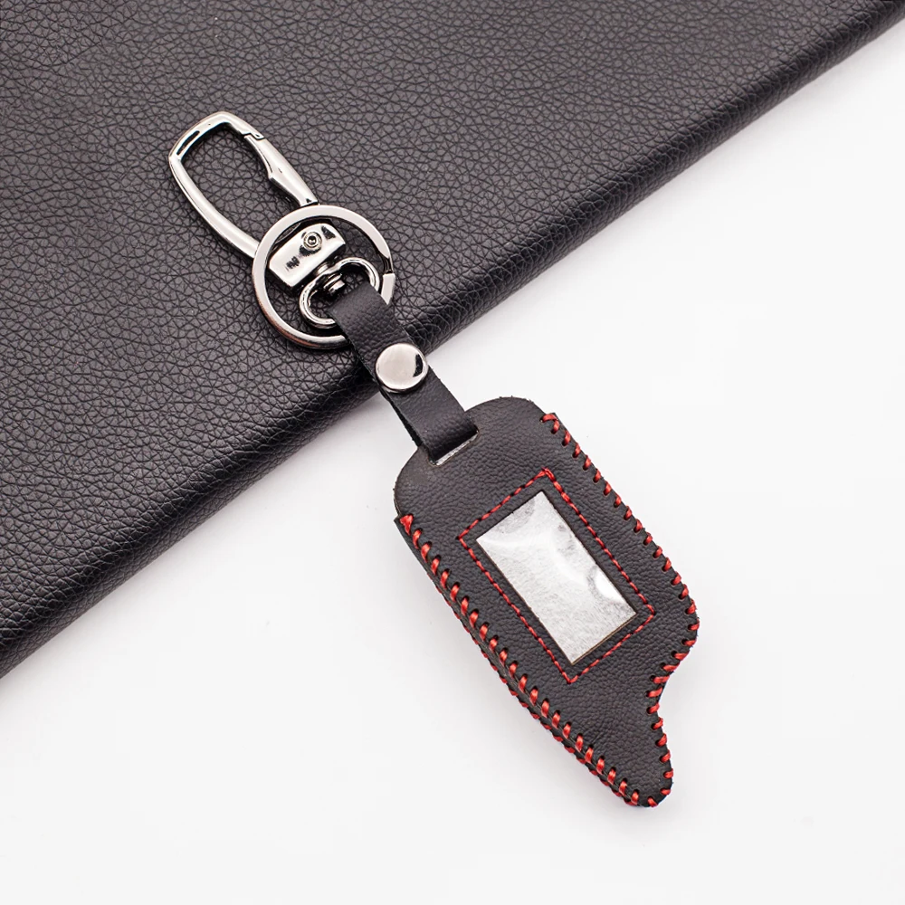 100% Leather Keychain Case for Scher-Khan Magicar 7 8 9 10 11 12 Car Alarm LCD Remote Control Scher Khan M7 M8 M9 M10 M11