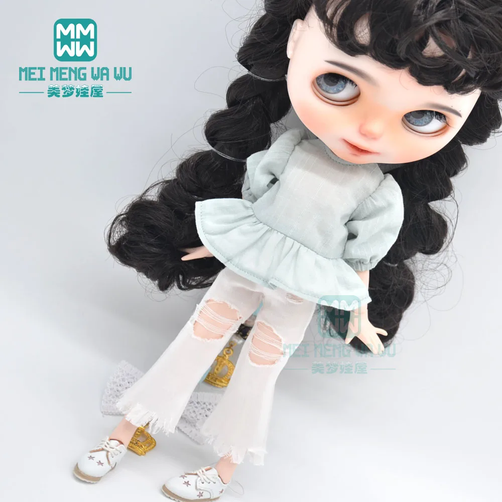 30cm Blyth Puppe Kleidung Plaid Shirt Lederschuhe Jeans