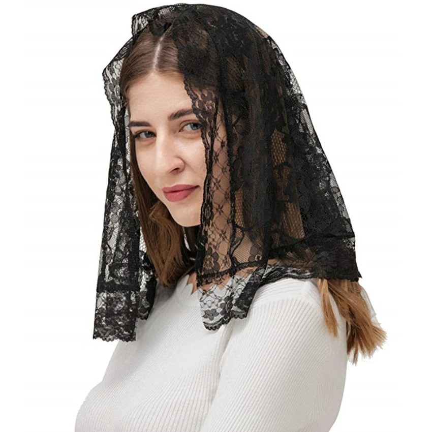 ขนาดเล็ก Soft Lace Mantilla Veil สำหรับโบสถ์คาทอลิกหัวครอบคลุมละติน Mass Vintage แบบดั้งเดิม Kerchief Velos Negra Voile