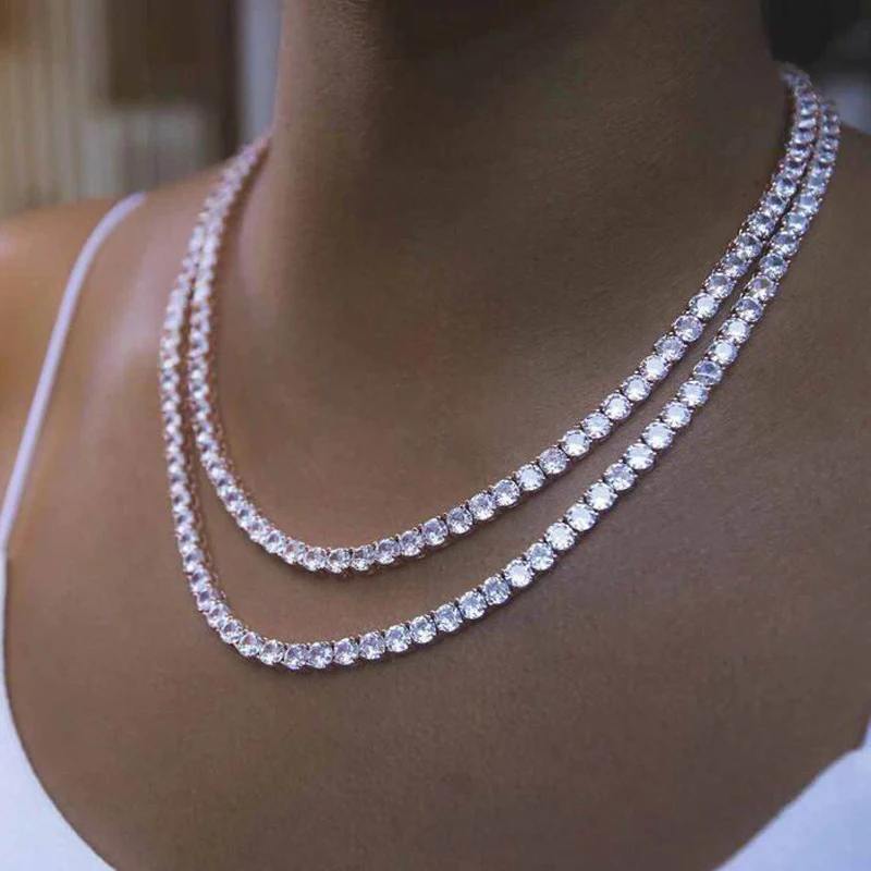 New Hip Hop Iced Out Bling Cubic Zirconia 5mm Tennis Chain Necklace Gold Silver Color 5A CZ Choker Fashion Men Women Jewelry