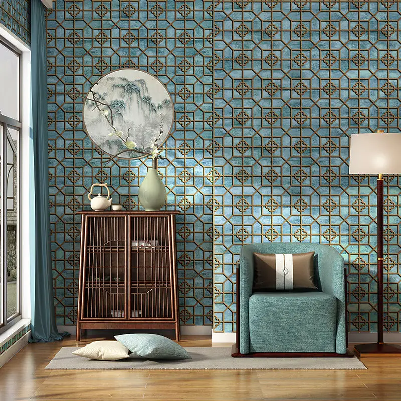 

Round pattern wallpaper living room bedroom dining room teahouse background study room Chinese style wallpaper retro lattice