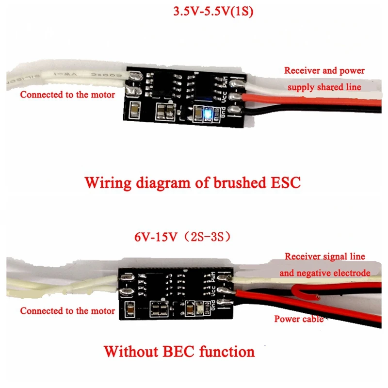 5PCS Mini Brush ESC Dual-Way DC Motor Electronic Speed Controller 1S-3S Motor Drive Module DIY PCB Board for RC Model Boats/Cars