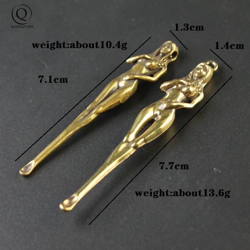 Creative Brass Beauty Women Keychain Pendants Pure Copper Handmade Goddess Ear Pick Tool Gift Men Car Key Chain Keyring Hangings