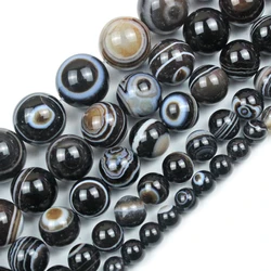 Natural Black White Stripe Agates Stone Round Loose Beads 4 6 8 10 12MM Pick Size For Jewelry Making DIY Bracelet Necklace