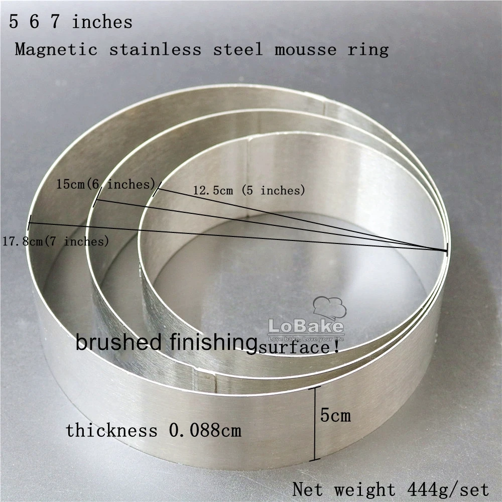 3pcs 5 6 7 inches roun shape thick magnetic brushed finishing surface 304 stainless steel mousse cake ring mold bakeware tool