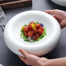 Thickened Thermal Insulation White Ceramic Dinner Plate Western Dessert Tableware Household Cooking Pasta Plate Kitchen Utensils