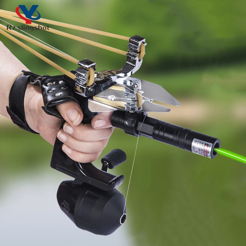 

Fishing Set Slingshot Metal Bow Head Green Laser Sight Catapult with Fish Reels for Outdoor Hunting and Shooting Accessories