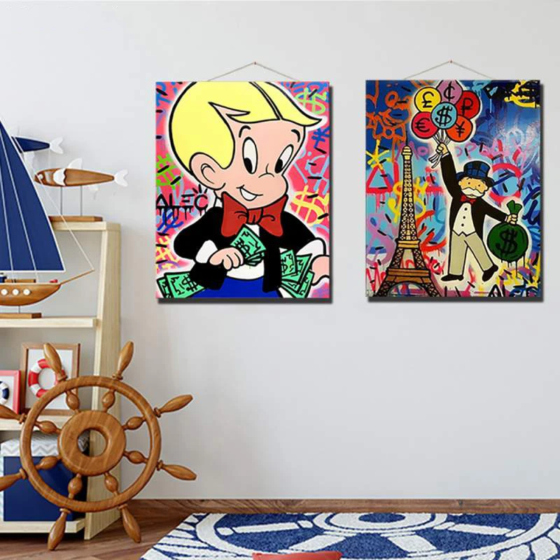 Richie Rich-pósteres de pintura en lienzo para imágenes artísticas, carteles de grafiti, impresiones de pared, decoración para sala de estar de calle