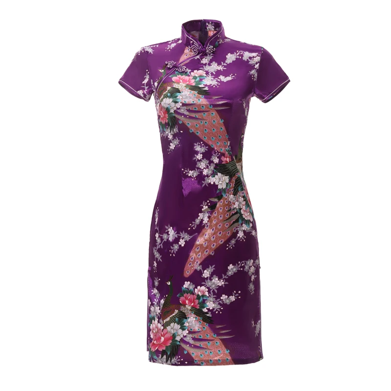 

Sexy Slim Summer Ladies Short Cheongsam Traditional Chinese Style Dress Rayon Print Floral Stage Show Qipao Novelty Clothes