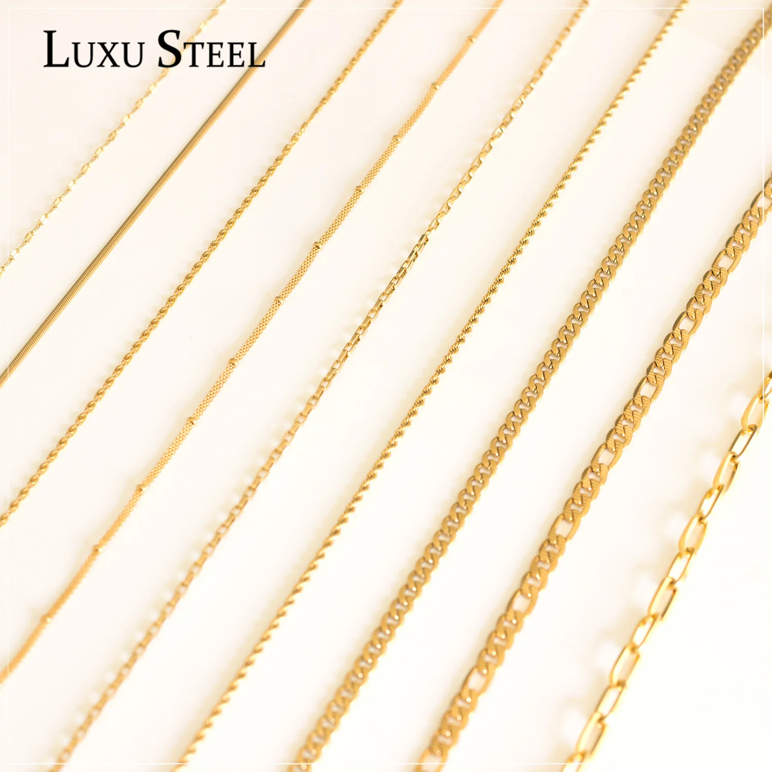 LUXUSTEEL Stainless Steel Mixed Style 55cm Long Chains Necklace Men Golden High Link Chains Necklaces Accessories Wholesale