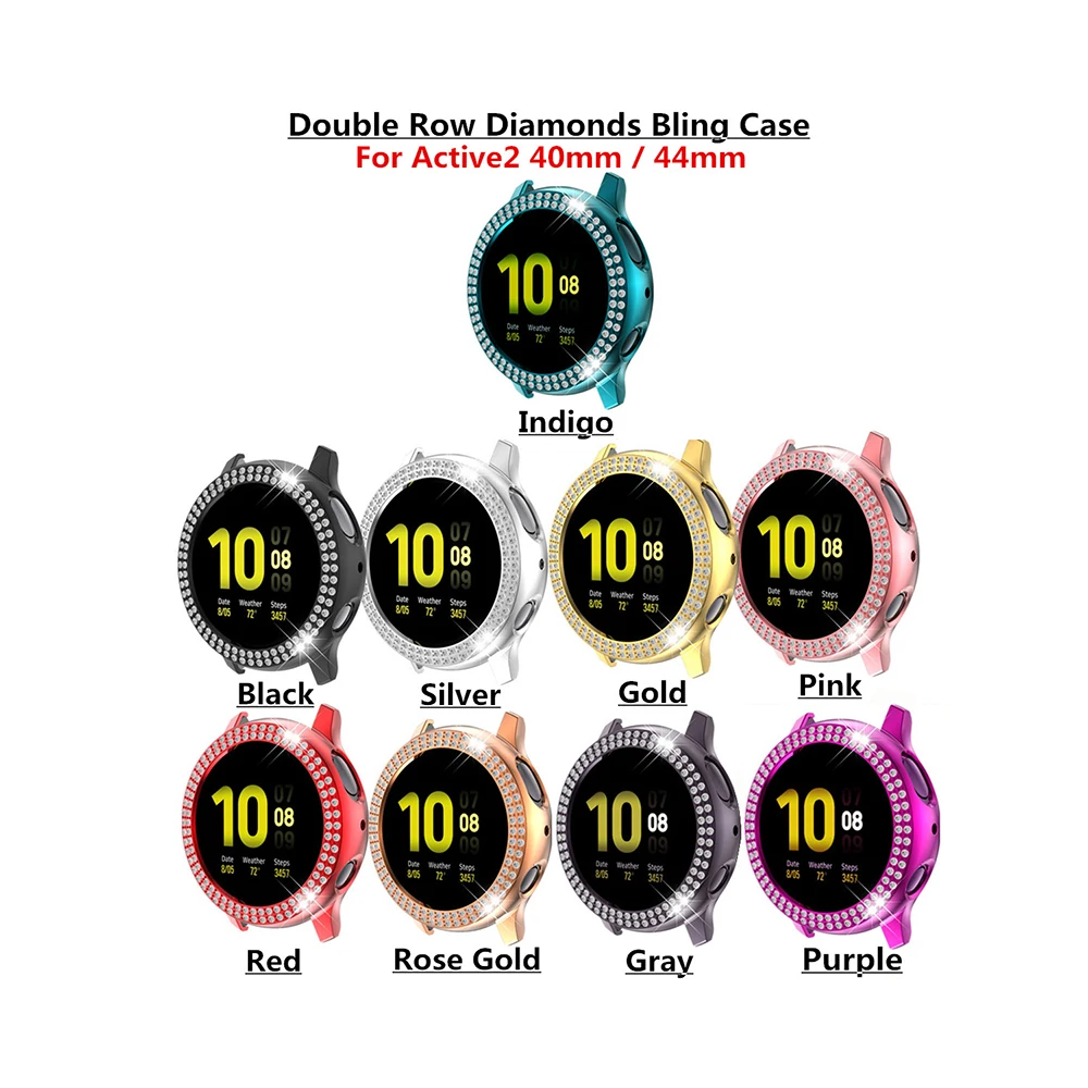 

9Pack Screen Protector For Samsung Galaxy Watch Active 2 44mm PC Diamond Case,Bling Crystal Rhinestone Plated Protective Bumper