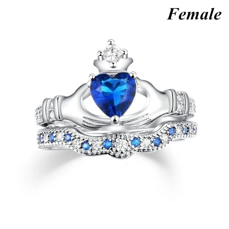 Couple Rings Men Stainless Steel Ring Women  Filled Blue Crystal Heart Shaped Rings Wedding Engagement Valentine Day Gift Jewelr