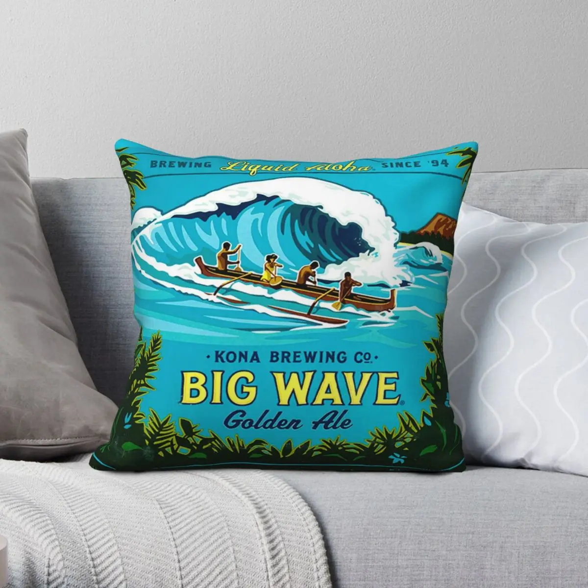 Kona Big Wave Pillowcase Polyester Velvet Linen Pattern Zipper Decorative Throw Pillow Case for Sofa Cushion Cover Wholesale