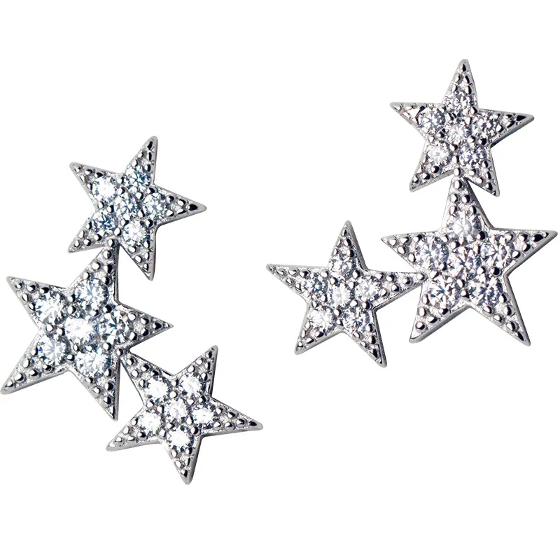 925 Sterling Silver Engagement Crystal Star Stud Earrings for Women Kids Girls Earring Wedding Gifts pendientes