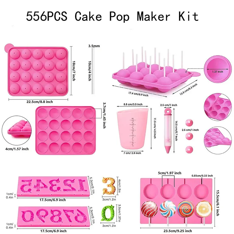 556Pcs Silicone Lollipop Candy Molds Nozzle Ice Piping Nozzle Pastry Bag Set Baking Supplies Sets with Three-Layer Display Stand