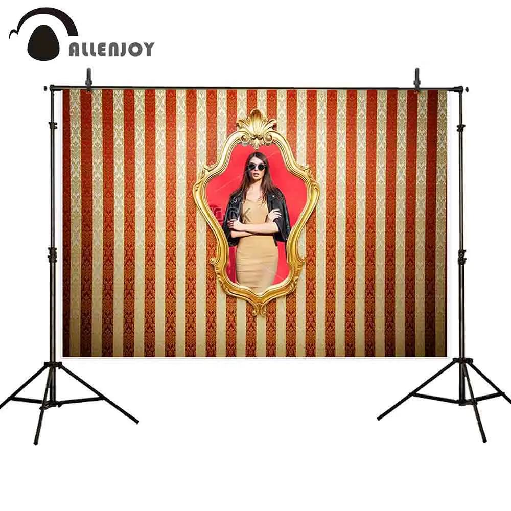 Allenjoy Photophone Photographic Red Golden Stripes Damask Birthday Party Backdrop Photocall Photos Background for Shooting