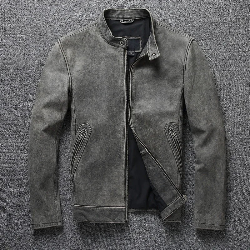 Autumn Winter Grey Vintage Male Genuine Leather Pilot Jackets Coat Luxury Men's Riders Biker Real Leather Jacket Motor Clothing