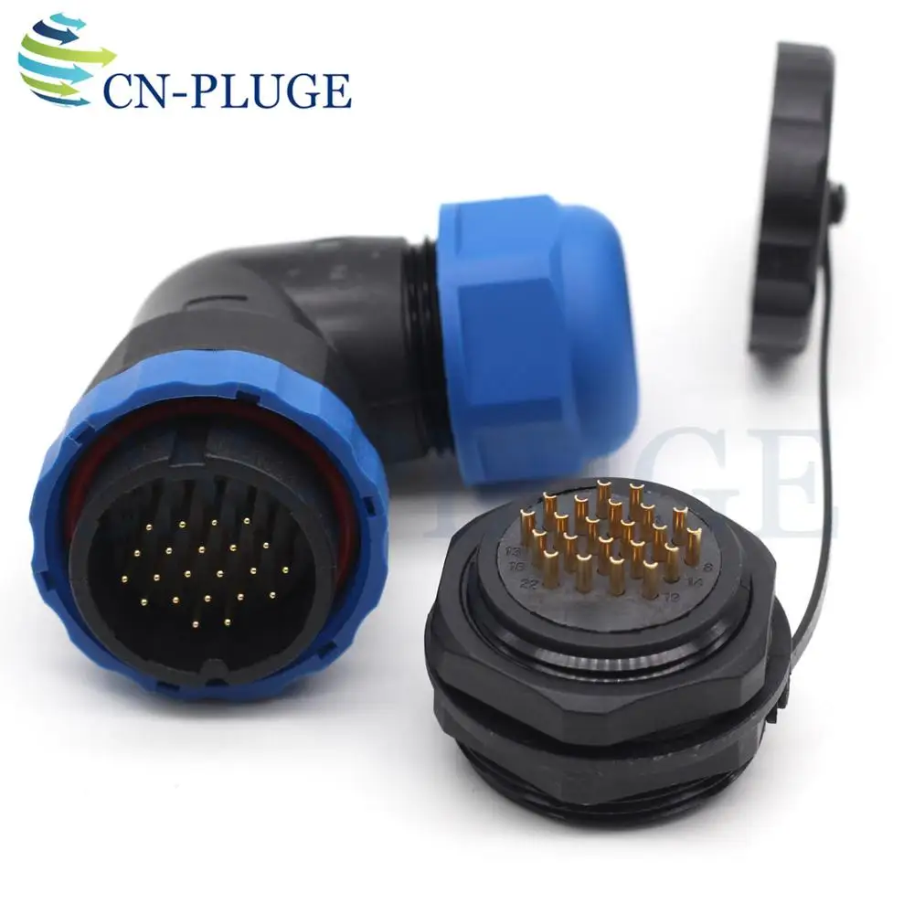 SP28 Type 22-pin  LED Power Waterproof Wire Connector 28mm Right Angle Elbow Nut Cable Connector Male Plug & Female Socke  IP68