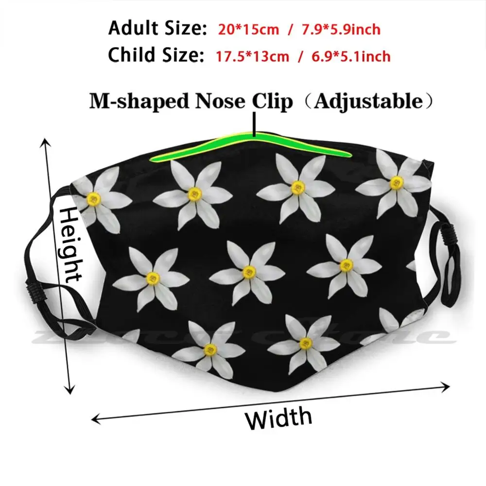 White Daffodil Flowers Custom Pattern Washable Filter Pm2.5 Adult Kids Mask Daffodil White Daffodils Ditsy Flower Flowers Ditsy