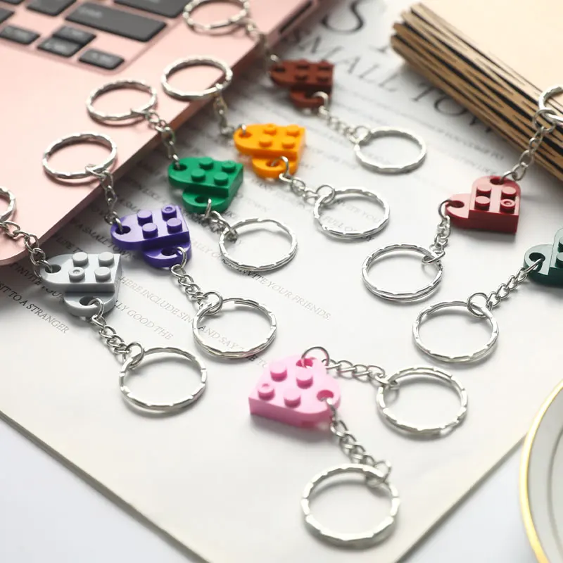 2pcs Cute Love Heart Brick Keychain Elements Key Ring Birthday Jewelry Gift