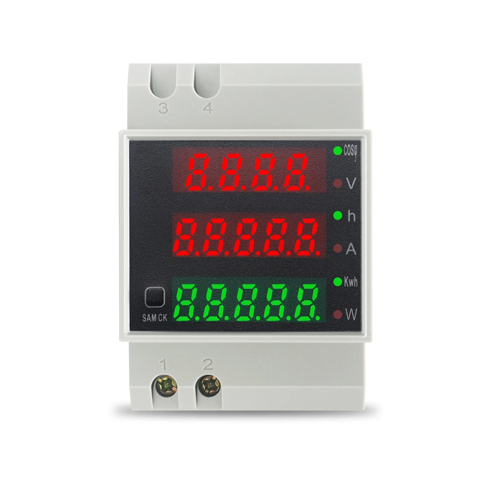 Din Rail Digital Ammeter Voltmeter LED/LCD Display 0-100A Multi-function Amp Volt Energy Power Watt Meter AC 80-300 250V-450V