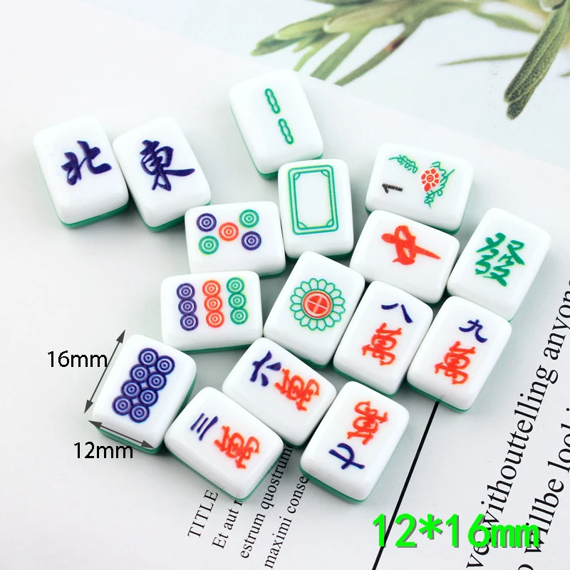 16Pcs Kawaii Resin Mahjong Chinese Style Miniature Cabochon Art Supply DIY Earring Craft Decoration Homemade Gift Phone Deco