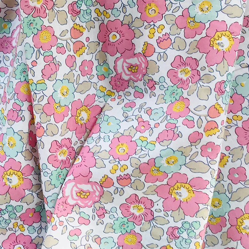 Betsy Pink Green 80S Tissun liberty Cotton Fabric For Kids Baby Sewing Cloth Dresses Skirt DIY Handmade Designer Patchwork Meter