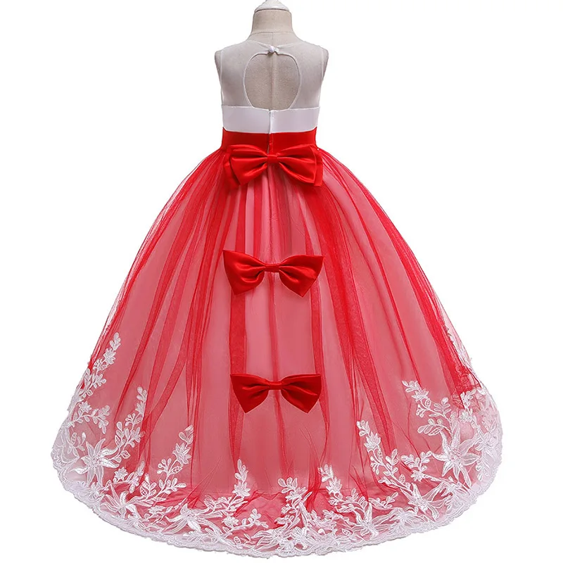 PLBBFZ Girls Christmas Dress White Pink Bridesmaid Kids Clothe Children Long Princess Party Wedding Evening Vestidos 10 12 Years