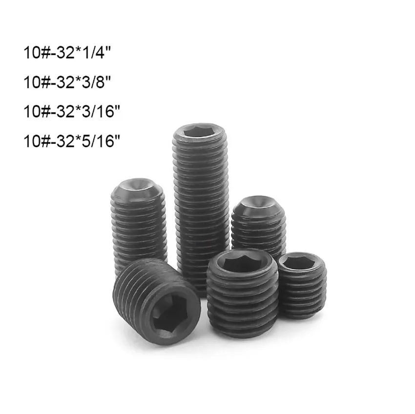 10Pc Carbon Steel UNF 10#-32 Set Screws Grub Screws Hex Socket Cup Point High Tensile Grade 12.9 Length 1/4