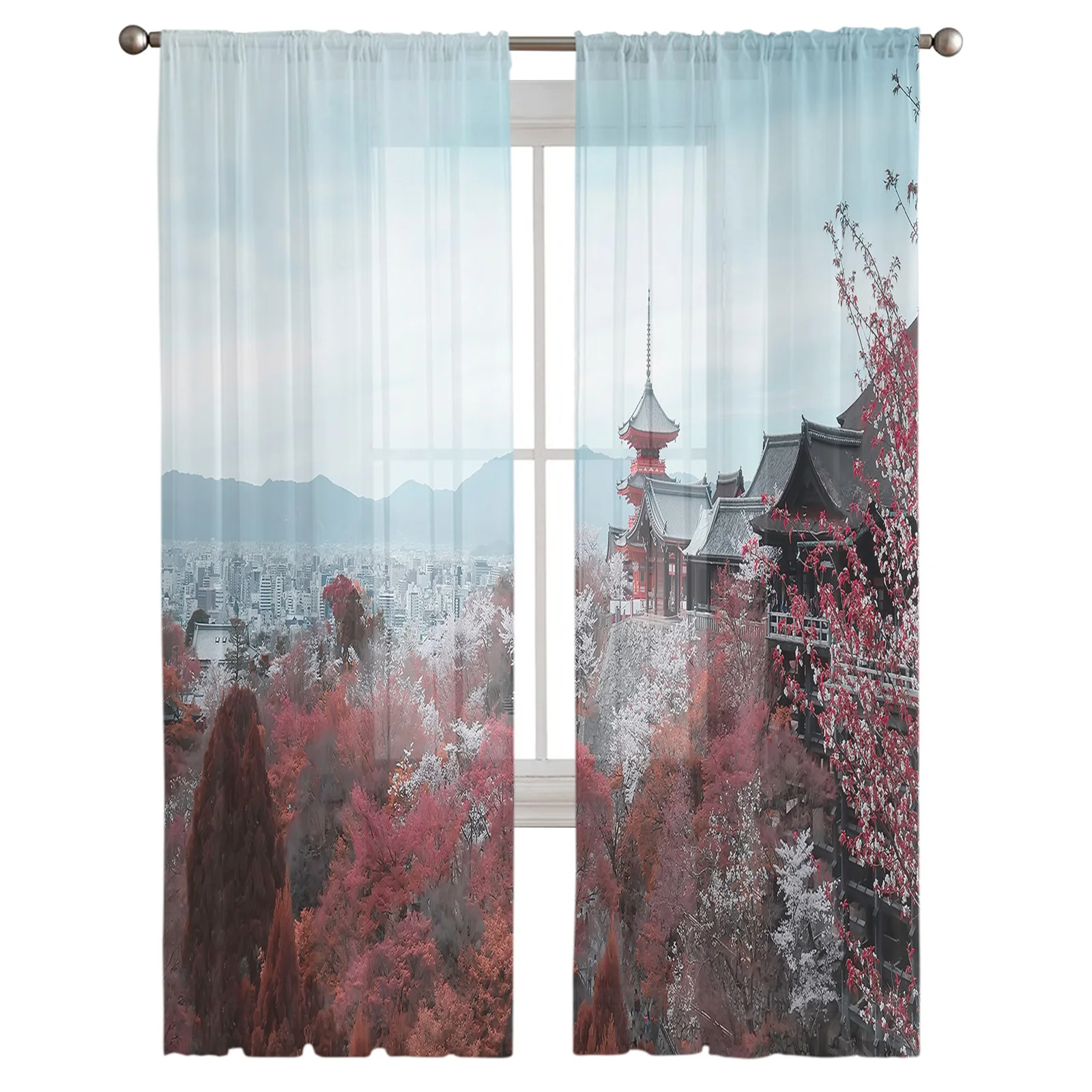 Kyoto Maple Leaves Window Curtains Bedroom Modern Drape Sheer Tulle Valances Living Room Kitchen Voile Curtain