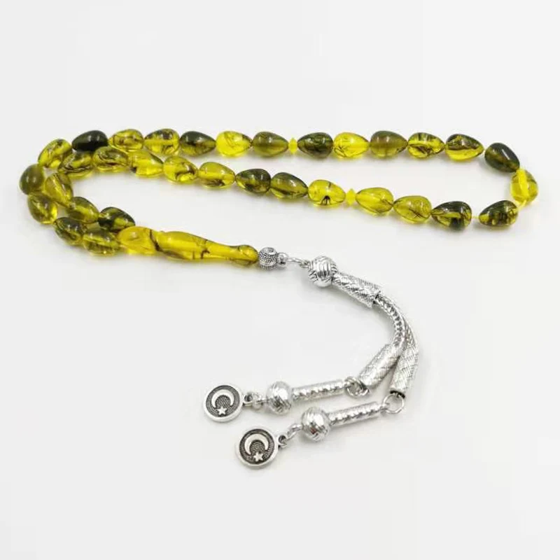 New arrival Green Resin Tasbih 33 Beads Muslim Rosary Metal Tassel Islam bracelets