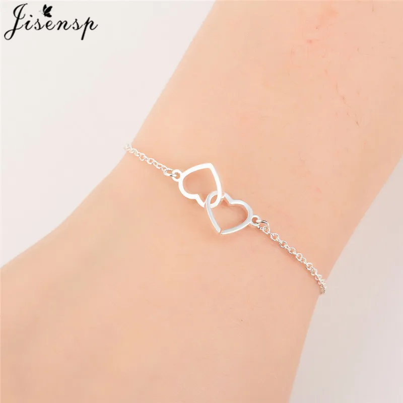 Fashion Double Heart Charm Bracelets for Women Adjustable Temperament Stainless Steel Chain Bracelet Pulseras Jewelry Wholesale