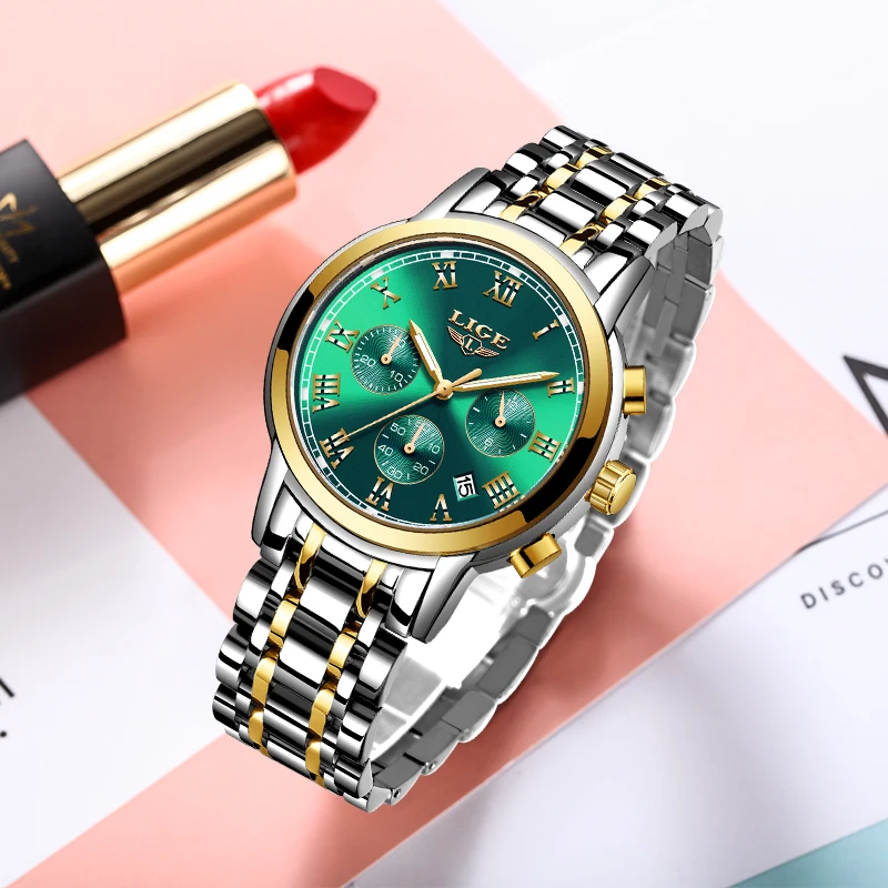 2024 LIGE Fashion Women Watches Ladies Top Brand luxury Waterproof Gold Quartz Watch Women Stainless Steel Date Wear Gift Clock