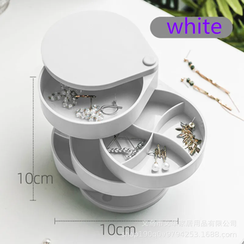 Creative 4 Layers Rotatable Jewelry Storage Boxs Makeup Container Case Earring Necklace Simple Girl Plate Jewelry Organizer