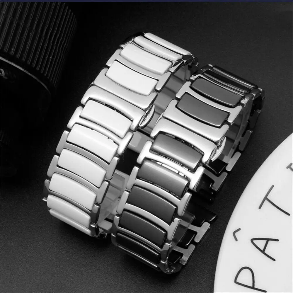 Ceramic Watch Strap 16mm Bracelet Watchband 20mm 22mm Stainless Steel Wristwatches Band 18mm White Black Watch Belt