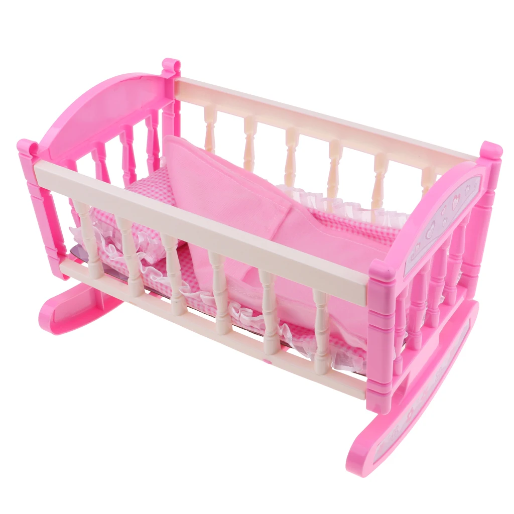 Pink 29*20cm Cradle Bed with Pillow Quilt Kit for 9-11inch Reborn Baby Girl Dolls Accessory