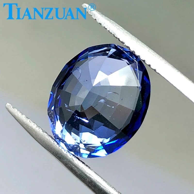 lab grown sapphire oval shape thailand cut light blue Imitating sapphire synthetic gemstone stone with inculsions loose stone