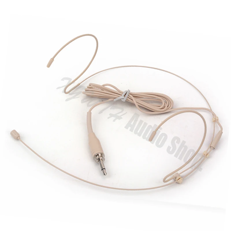 Dual Earhook Headset Microphone Omidirectional Condenser Headworn 3.5mm External Screw Lock Plug Connector Beige Separable